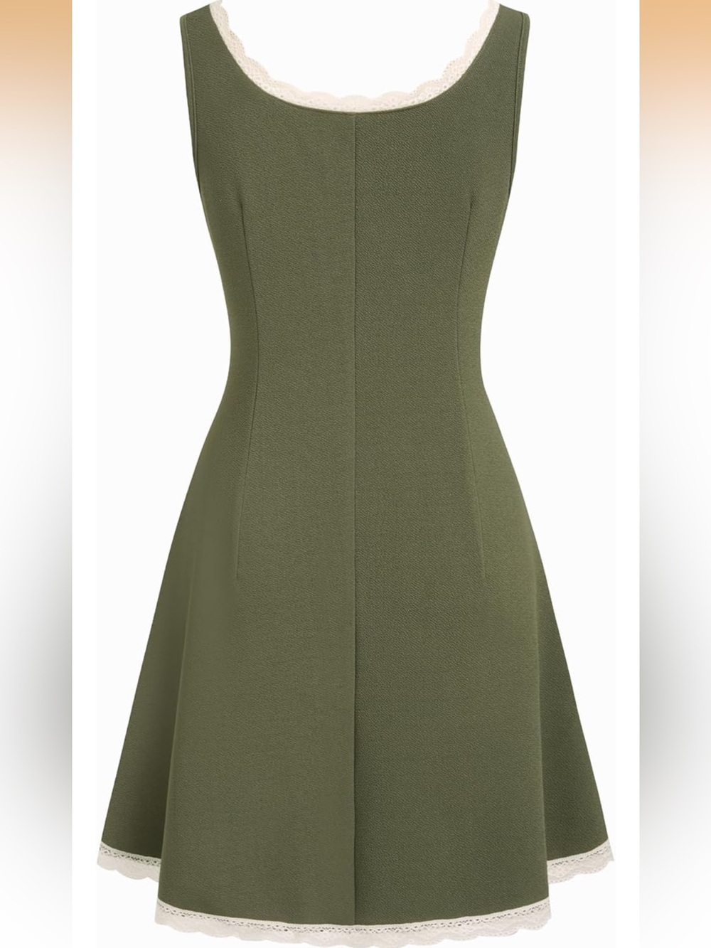 Cider Olive Green Tank Dress with Cream Lace Trim - Picture 3 of 7